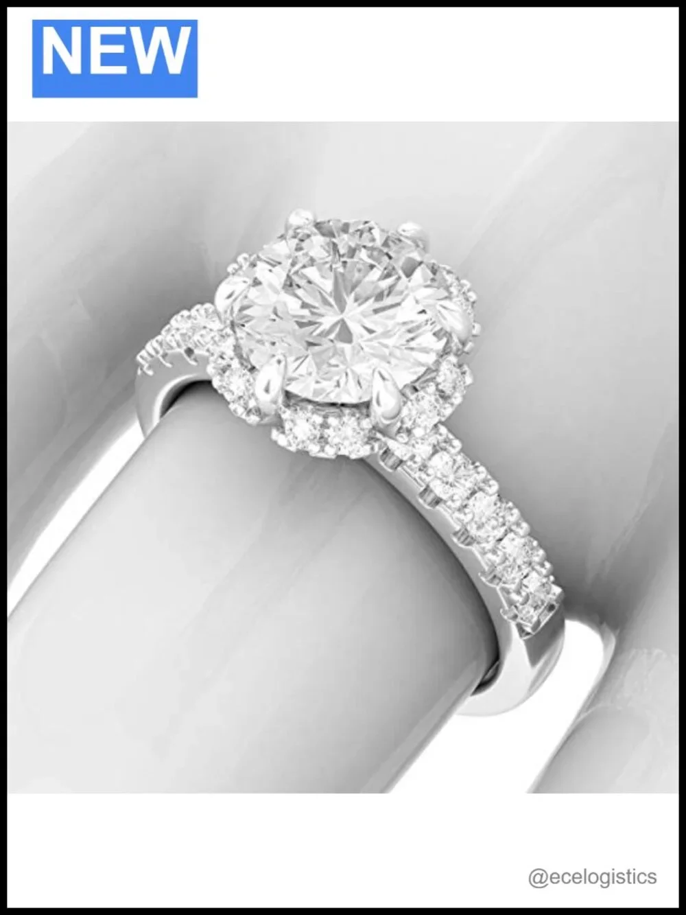Sterling Silver Halo 2CT Simulated Diamond Engagement Ring